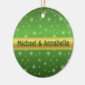 Groen, goud en sterren gepersonaliseerd keramisch ornament (Links)