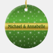Groen, goud en sterren gepersonaliseerd keramisch ornament (Achterkant)