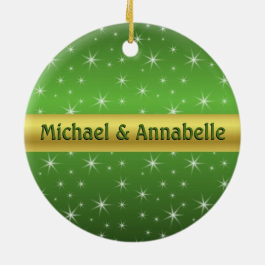 Groen, goud en sterren gepersonaliseerd keramisch ornament (Achterkant)