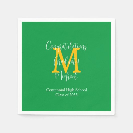 Groen Goud en Wit Afstuderen Naam Monogram Servet (Voorkant)