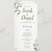 Groen, Goud en Wit Bloemen Trouwprogramma Programmakaart (Voorkant / Achterkant)