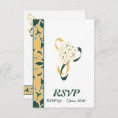 Groen, goud en wit, Damask RSVP Wedding Kaart (Voorkant / Achterkant)