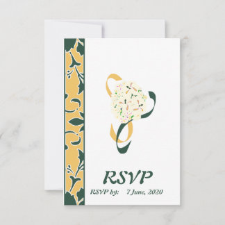 Groen, goud en wit, Damask RSVP Wedding Kaart