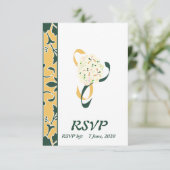 Groen, Goud en Wit, Damask Trouwkaart RSVP Kaart (Staand voorkant)