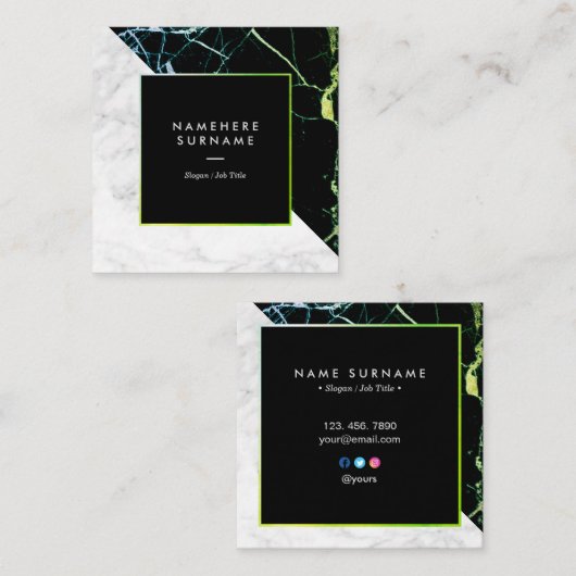 Groen goud en wit marmer Square Visitekaartje (Voorkant / Achterkant)