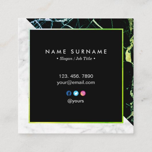 Groen goud en wit marmer Square Visitekaartje (Achterkant)