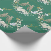 Groen goud en witte vogels rozen inpakpapier (Hoek)