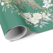 Groen goud en witte vogels rozen inpakpapier (Rol Hoek)