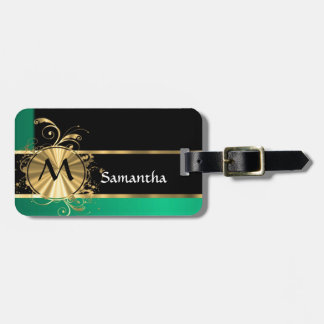 Groen goud en zwart monogram bagagelabel