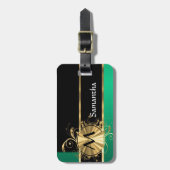 Groen goud en zwart monogram bagagelabel (Voorkant verticaal)