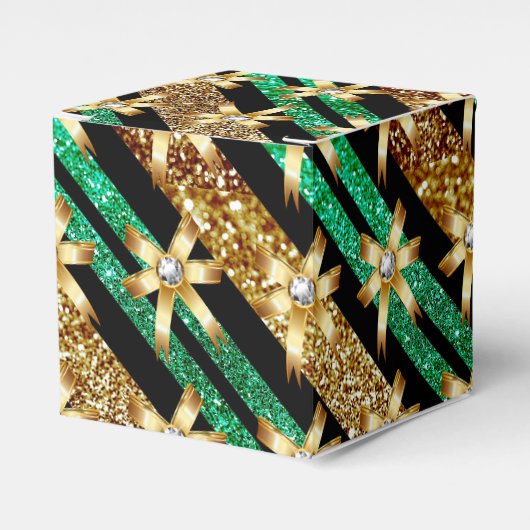 Groen goud- en zwarte faux Glitter Gold Diamond Bo Bedankdoosjes (Voorkant Zijde)
