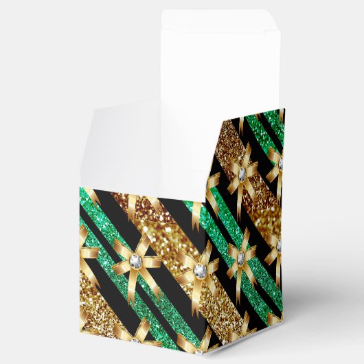 Groen goud- en zwarte faux Glitter Gold Diamond Bo Bedankdoosjes (Geopend)