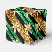 Groen goud- en zwarte faux Glitter Gold Diamond Bo Bedankdoosjes (Achterkant)