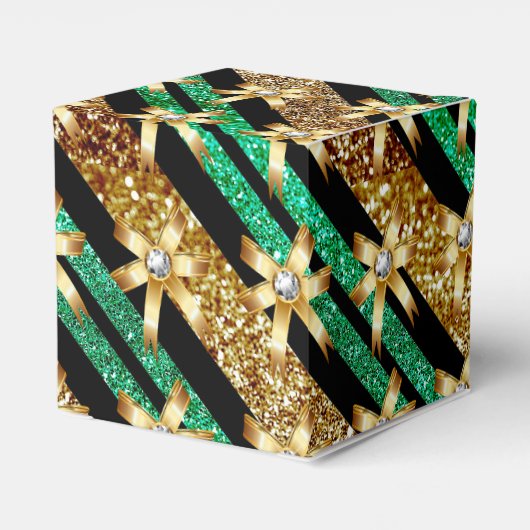 Groen goud- en zwarte faux Glitter Gold Diamond Bo Bedankdoosjes (Achterkant)