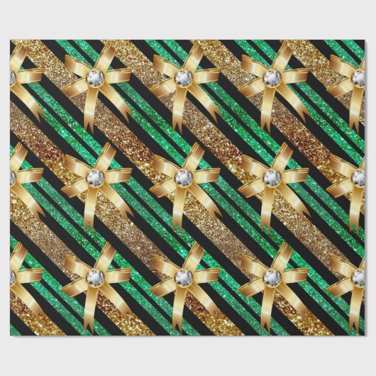 Groen goud- en zwarte faux Glitter Gold Diamond Bo Cadeaupapier (Vlak)