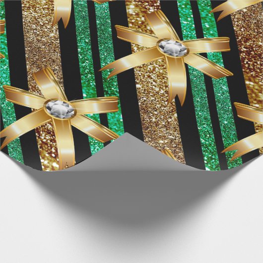 Groen goud- en zwarte faux Glitter Gold Diamond Bo Cadeaupapier (Hoek)