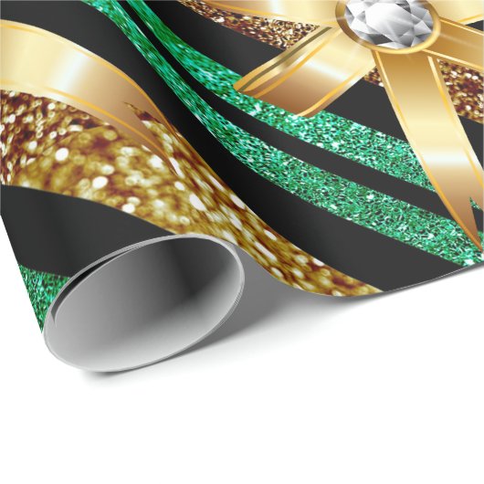 Groen goud- en zwarte faux Glitter Gold Diamond Bo Cadeaupapier (Rol Hoek)