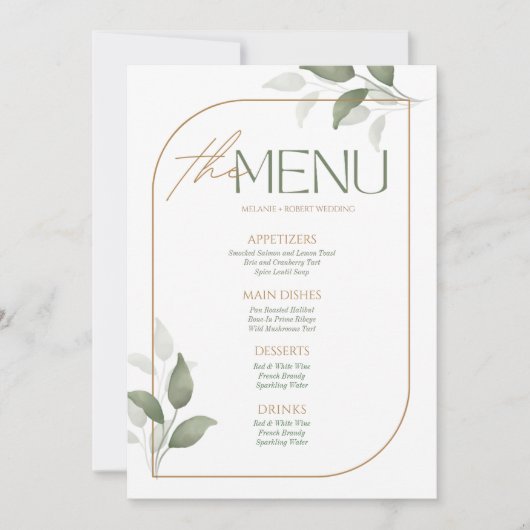 Groen & Goud Esthetische Repetitie, Huwelijksmenu Kaart (Voorkant)