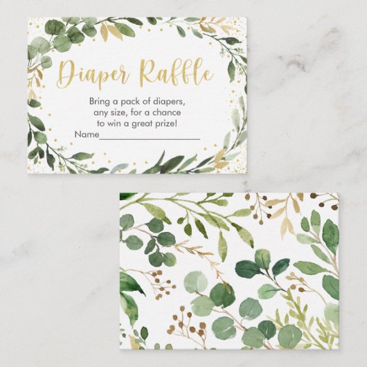 Groen Goud Eucalyptus Baby shower Luier Raffle Informatiekaartje (Voorkant / Achterkant)