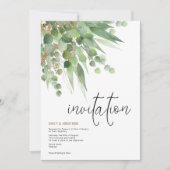 Groen Goud Eucalyptus Blad Elegant Script Bruiloft Kaart (Voorkant)
