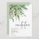 Groen Goud Eucalyptus Blad Elegant Script Bruiloft Kaart (Voorkant / Achterkant)
