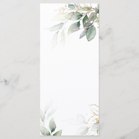 Groen & Goud Eucalyptus Bloemen Bruiloft Menu (Achterkant)