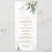 Groen & Goud Eucalyptus Bloemen Bruiloft Menu (Voorkant)
