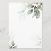 Groen & Goud Eucalyptus Bloemen Bruiloft Menu (Achterkant)