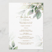 Groen & Goud Eucalyptus Bloemen Bruiloft Menu (Voorkant)