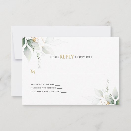 Groen & Goud Eucalyptus Bruiloft RSVP Kaartje (Voorkant)