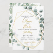 Groen & Goud Eucalyptus Bruiloft uitnodiging (Voorkant / Achterkant)
