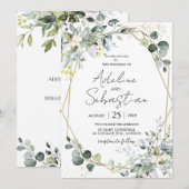 Groen Goud Eucalyptus Foliage Geometrische bruilof Kaart (Voorkant / Achterkant)