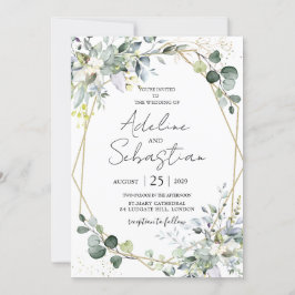Groen Goud Eucalyptus Foliage Geometrische bruilof Kaart