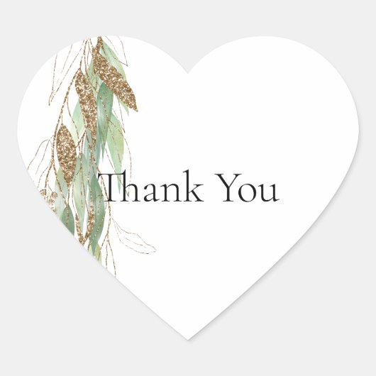 Groen Goud Eucalyptus Glitzy Bruiloft Hart Sticker (Voorkant)