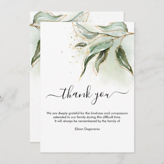 Groen Goud Eucalyptus Rouw Dank u Kaart (Voorkant / Achterkant)