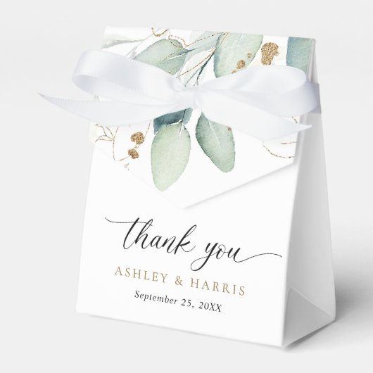 Groen Goud Eucalyptus Rustiek Huwelijk Bedankdoosjes (Voorkant Zijde)