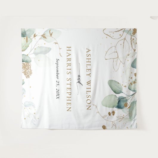 Groen Goud Eucalyptus Rustiek Huwelijk Wandkleed (Voorkant (horizontaal))