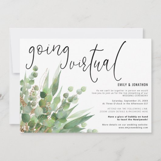 Groen Goud Eucalyptus Script Going Virtuele Bruilo Kaart (Voorkant)