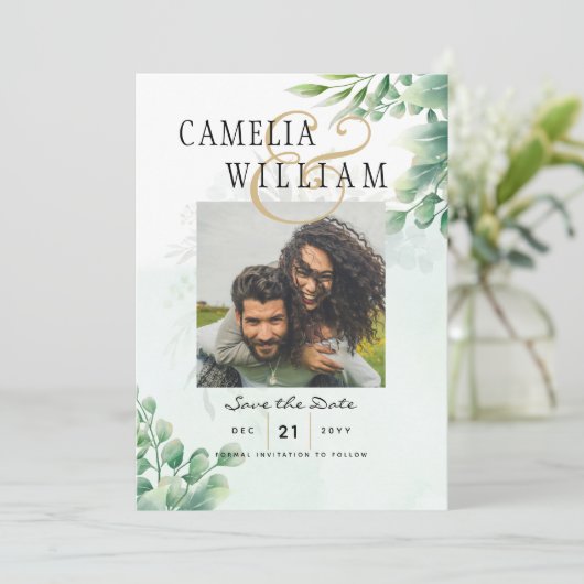 Groen Goud Eucalyptus TROUW QR CODE Modern Kaart (Staand voorkant)