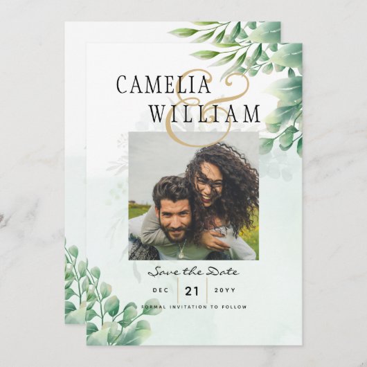 Groen Goud Eucalyptus TROUW QR CODE Modern Kaart (Voorkant / Achterkant)