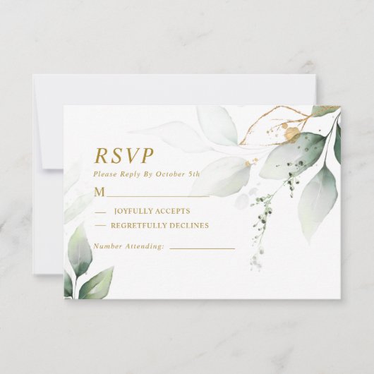 Groen & Goud Eucalyptus VAR 1 Bruiloft RSVP (Voorkant)
