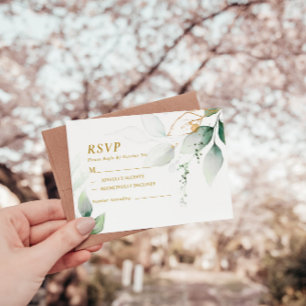 Groen & Goud Eucalyptus VAR 1 Bruiloft RSVP Kaartje
