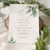 Groen & Goud Eucalyptus Zoet 16 Verjaardag Kaart
