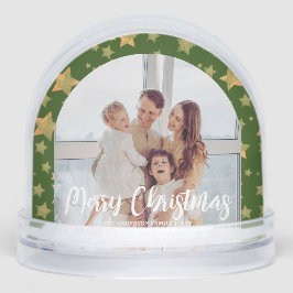 Groen Goud Familie Foto Eenvoudige Vrolijke Kerstm Sneeuwbol