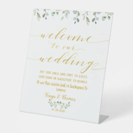 Groen & Goud Fancy Kalligrafie Bruiloft Welkom Reclamebord Met Voetstuk