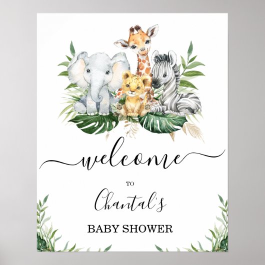 Groen Goud Foliage Safari Baby shower Welkomstbord Poster (Voorkant)