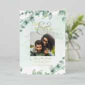 Groen Goud Folie FOTOCODES Huwelijksdatum Bewaren Uitnodiging (Staand Voorkant)