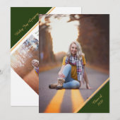 Groen & Goud Foto Afstudeeruitnodiging Kaart (Voorkant / Achterkant)