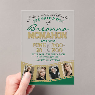 Groen & Goud Foto Afstuderen Filmstrip Frosted Acryl Uitnodigingen
