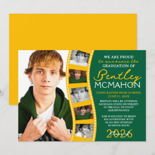 Groen & Goud Foto Filmstrip Afstudeerder Aankondig Kaart